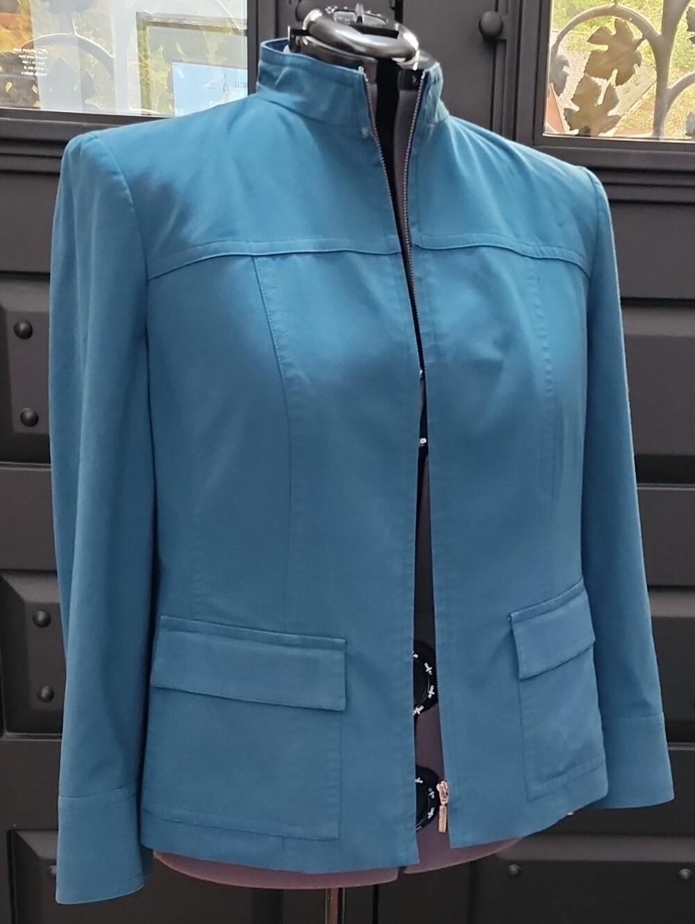 Style & Co. Teal Stand-Collar Zip Blazer